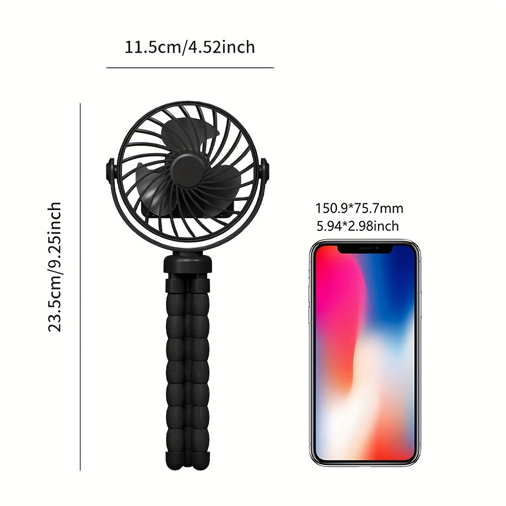 Portable Mini USB Fan with Night Light Black Foldable Rechargeable Adjustable Stand