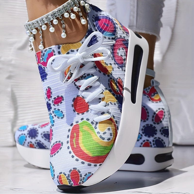 Women's Casual Lace-Up Printed Low Top Sneakers Fabric Upper All-Season