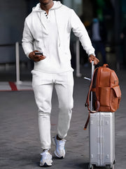 Men's Long Sleeve Hoodie and Pants Set Solid Waffle Knit Casual Autumn