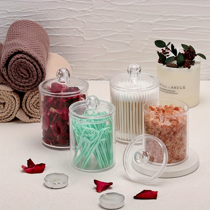 Clear Plastic Storage Jars with Lids for Bathroom Organization Cotton Balls Swabs Pads