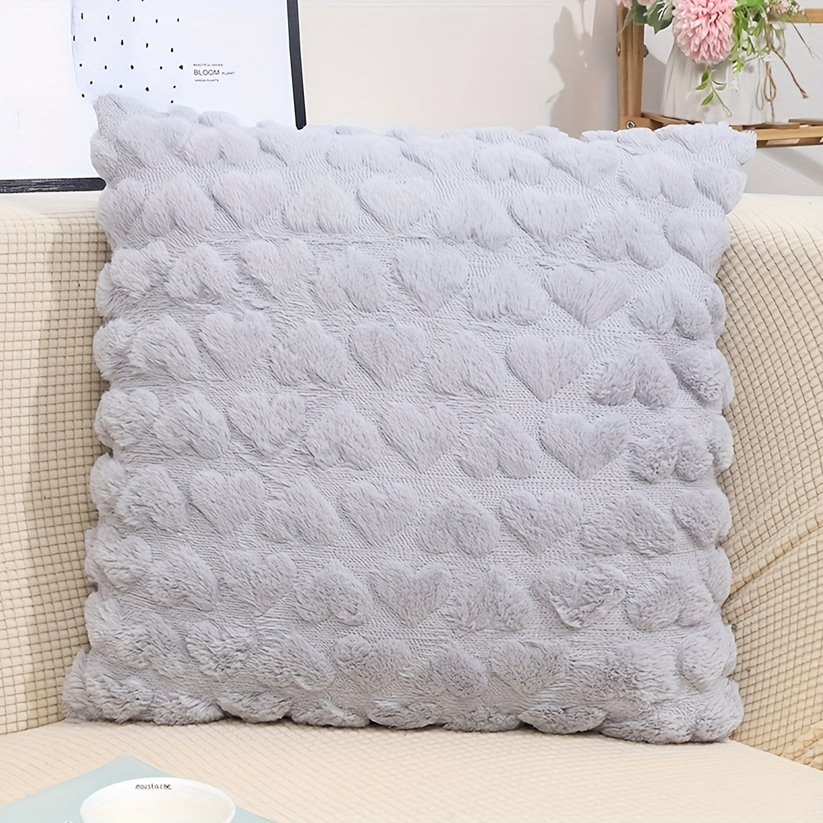 Beige Faux Fur Wool Decorative Throw Pillow Covers 18x18 for Couch Sofa