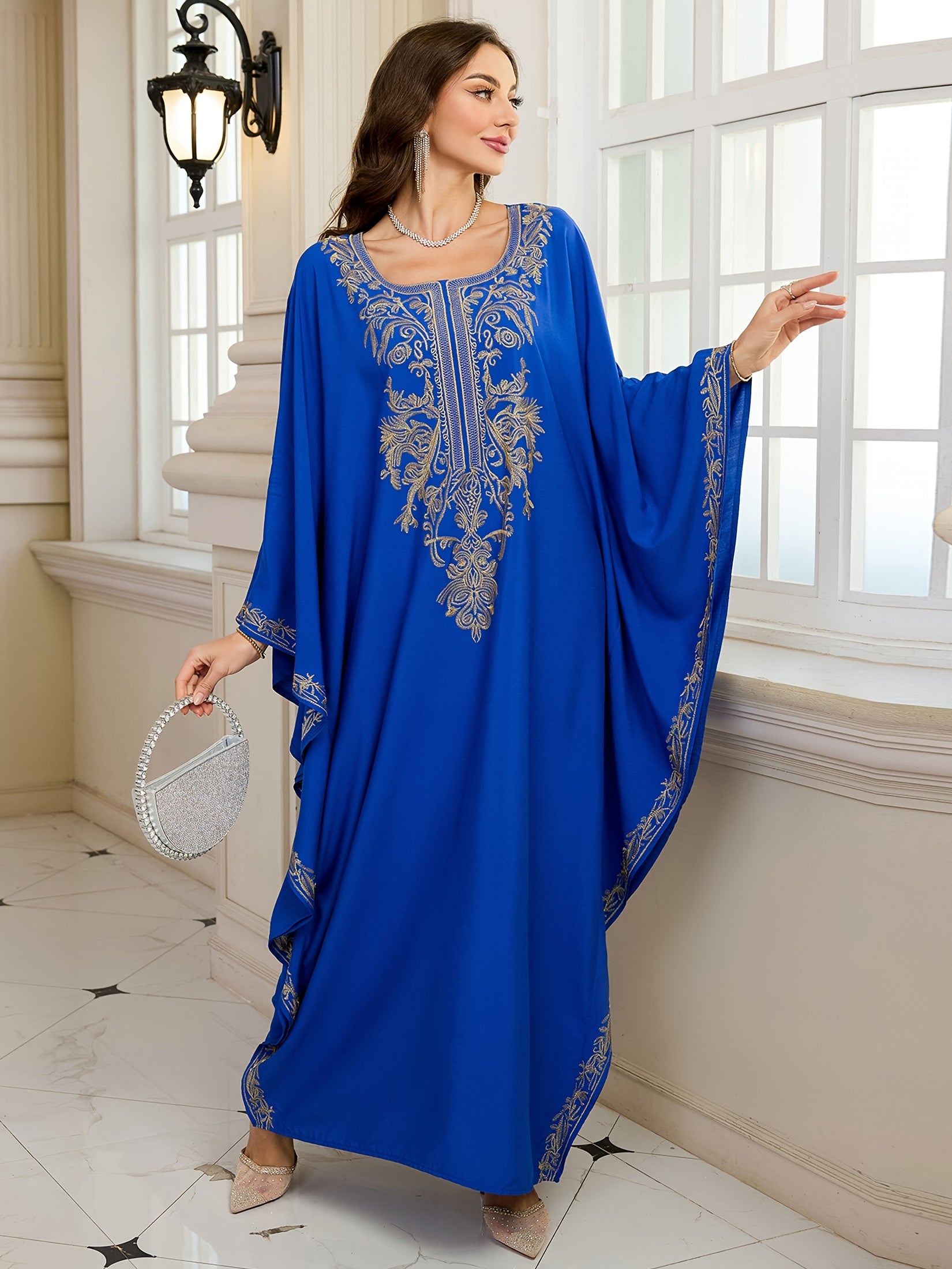 Women's Embroidered Viscose Kaftan Long Sleeve Loose-Fitting Beachwear