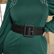 Women's Wide PU Belt Square Buckle for Dresses and Coats