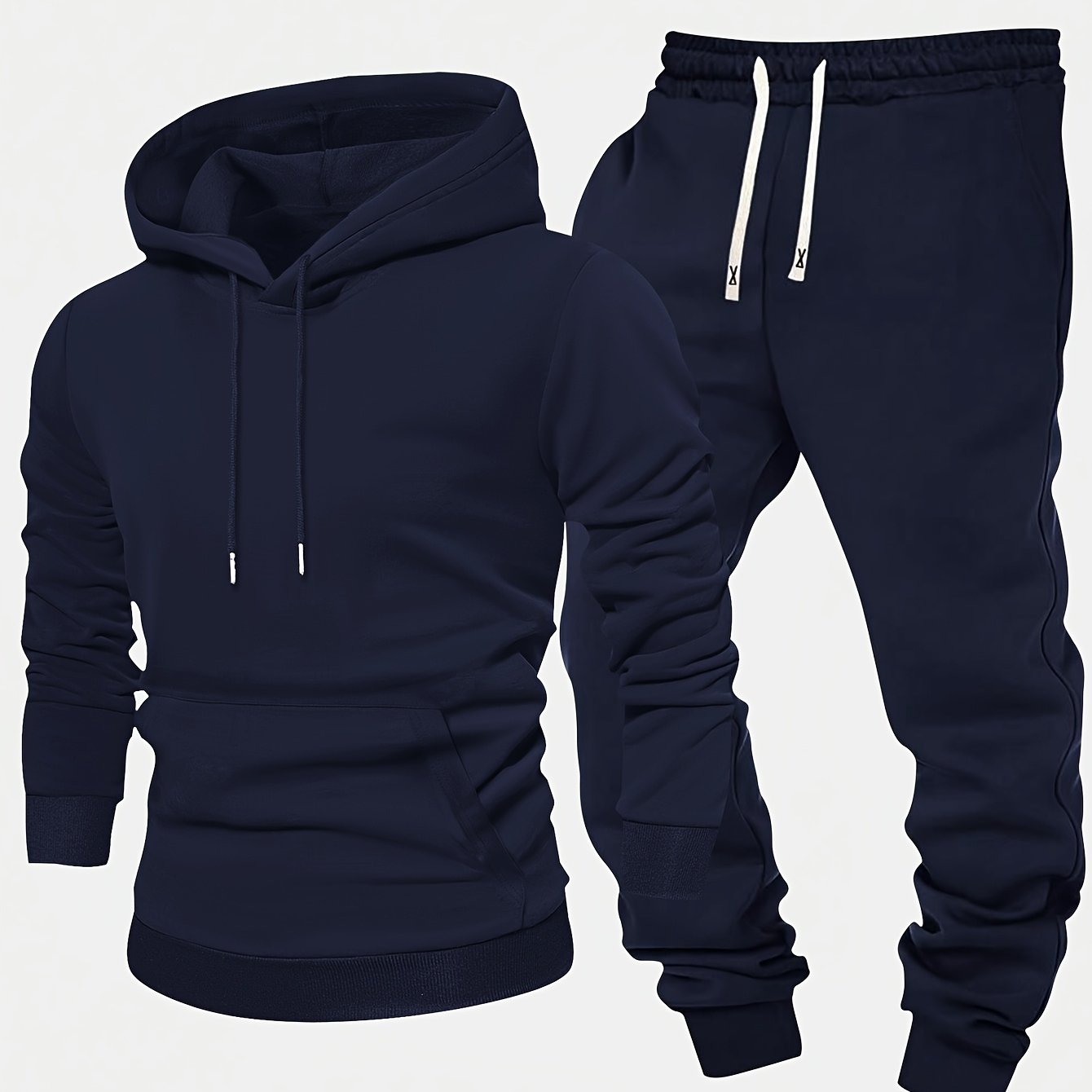 Men's Casual 2-Piece Set Hoodie and Pants Solid Color Long Sleeve Autumn Spring