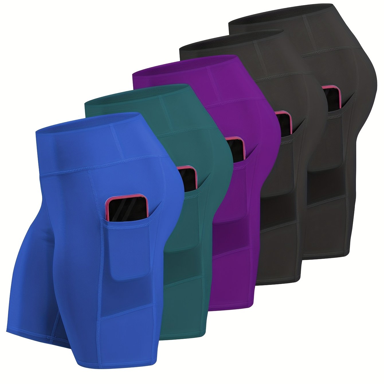 Women's Plus Size High-Waisted Knit Shorts with Pockets for Yoga Fitness