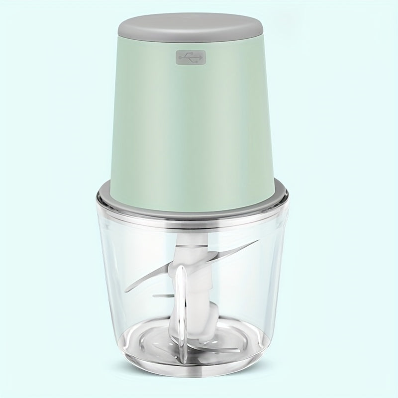 USB bilan qayta to'ldiriladigan elektr go'sht maydalagich va oziq-ovqat protsessori - 0.6L shisha blender, 6 ta o'tkir pichoq bilan, 148W, yengil to'q rangli asos, shaffof korpus, uy oshxonasida foydalanish uchun mukammal