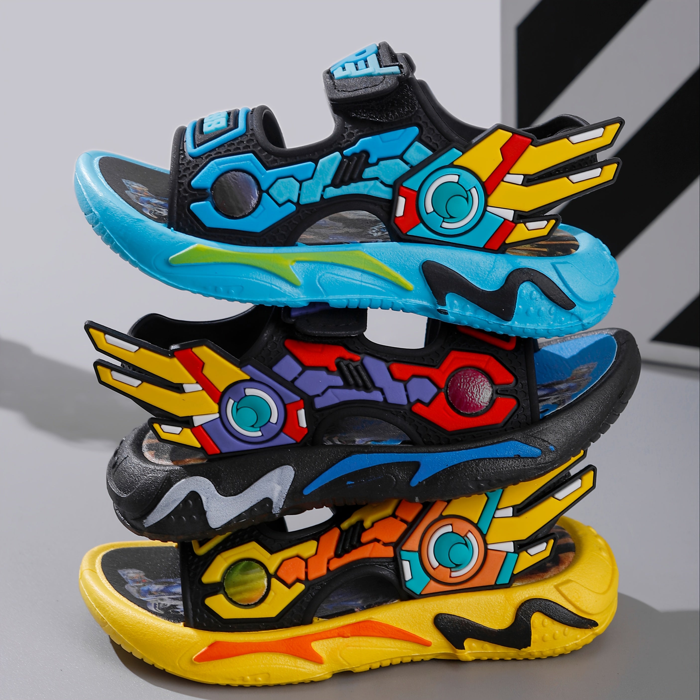 Boys' Cartoon Mecha Sandals for Children 14 and Under PVC Low Top Adjustable Closure
