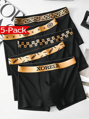 Men's Boxer Briefs 5-Pack Solid Color Polyester with Contrast Waistband and Cross Straps