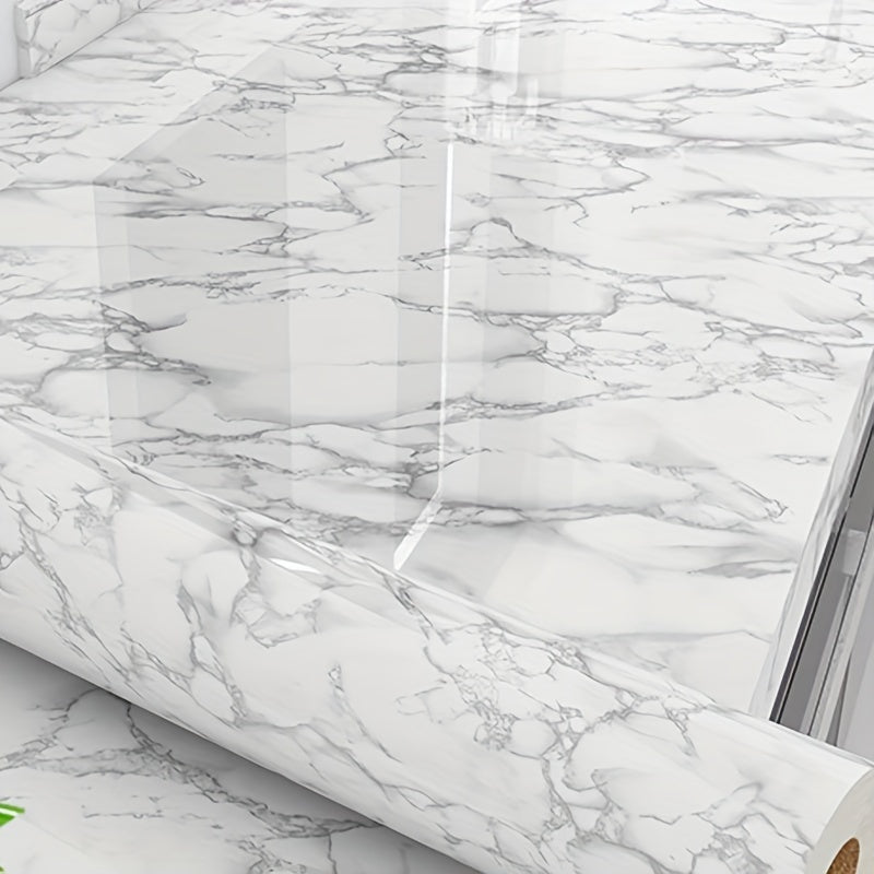 Papel tapiz autoadhesivo de patrón mármol blanco, resistente al agua y a la grasa, para encimeras y cocinas