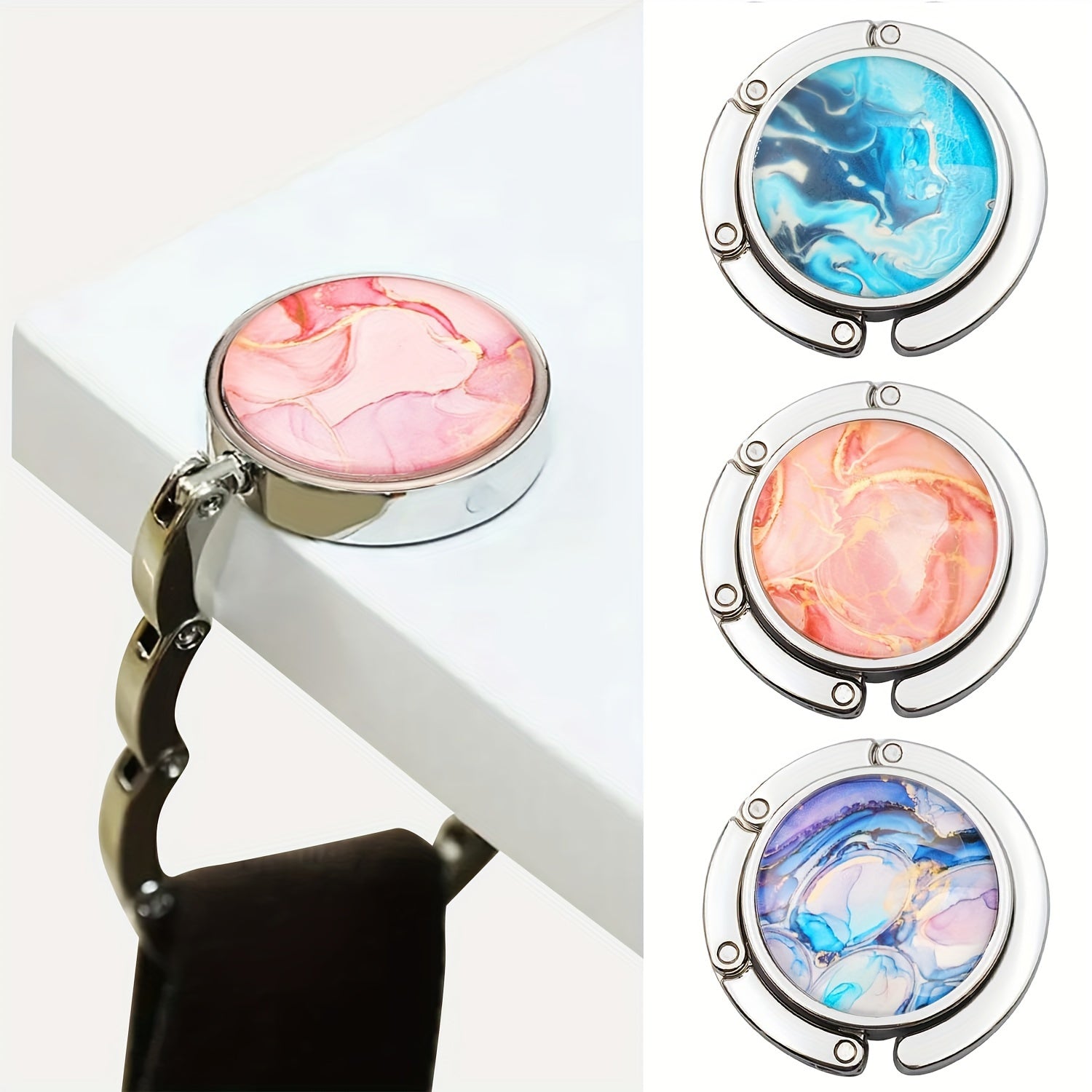 Portable Zinc Alloy Bag Hooks Set Foldable Heavy Duty Tabletop Organizer