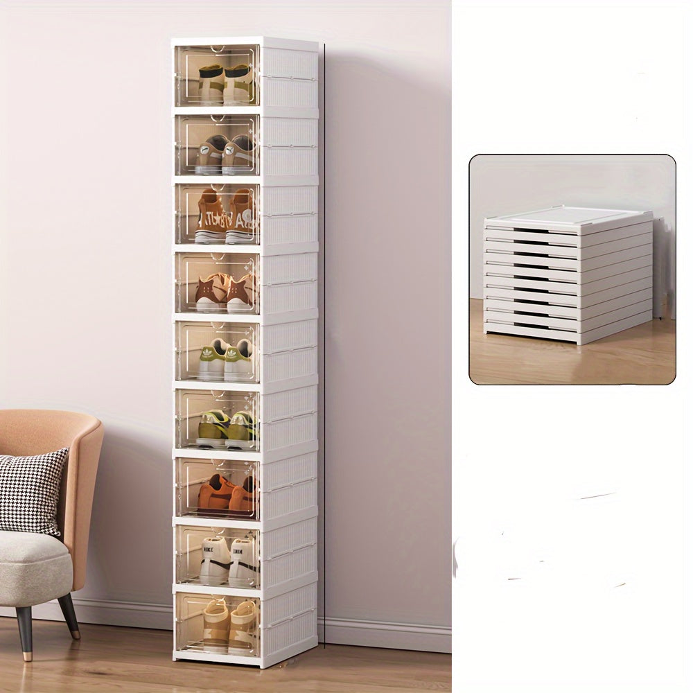 6-Tier Stackable Shoe Storage Box Set Waterproof Clear Plastic Drop Front Organizer