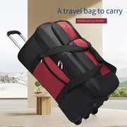 Expandable Large Capacity Travel Bag with Telescopic Handle Durable Polyester Multi-Compartment in Deep Gray Red Black