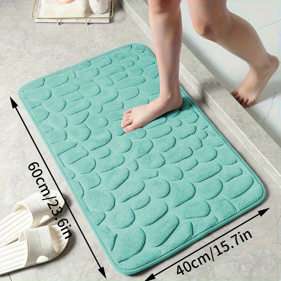 Memory Foam Bath Mat with Ultra-Absorbent Knit Fabric Non-Slip Stone Embossed Design