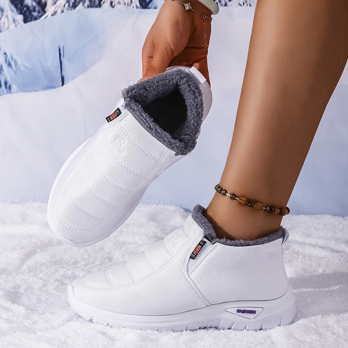 Women's Fleece-Lined Ankle Boots Lightweight Winter Hiking Shoes Black