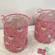 cesta de ropa redonda de tela con asa para almacenamiento en dormitorio