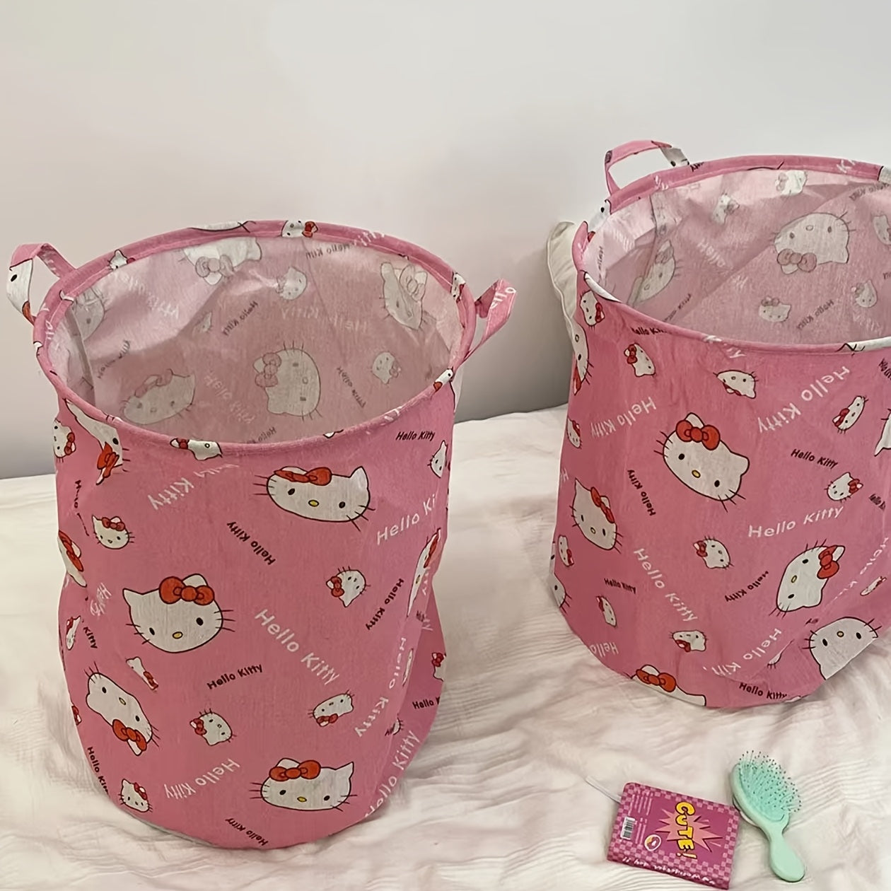 cesta de ropa redonda de tela con asa para almacenamiento en dormitorio