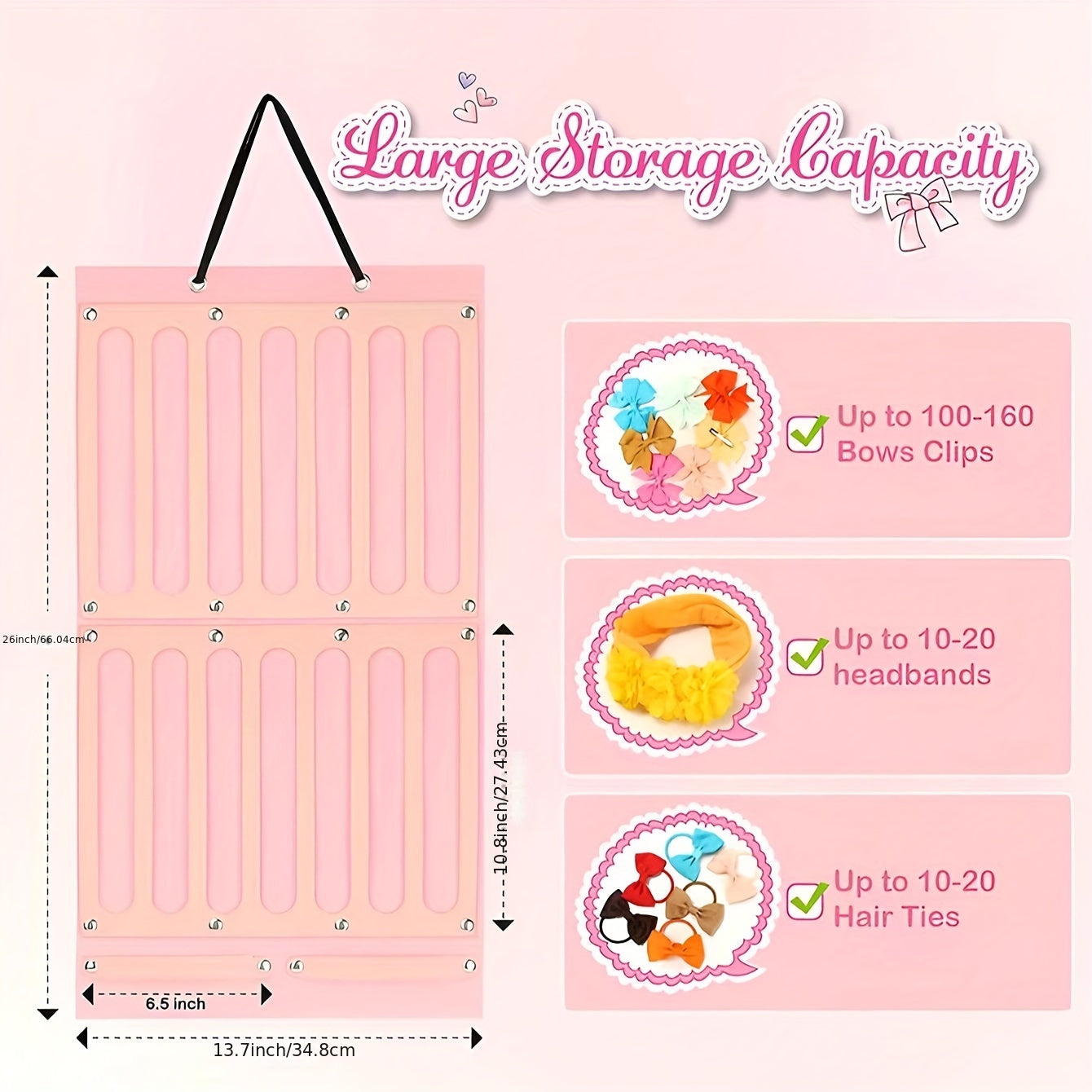 Girls Hair Accessory Organizer Extra-Large Felt Hanging Headband Storage