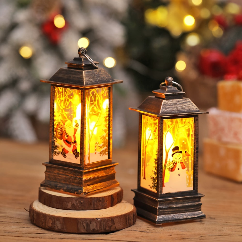Christmas Lantern with Santa Elk and Snowman Patterns for Tabletop Decor