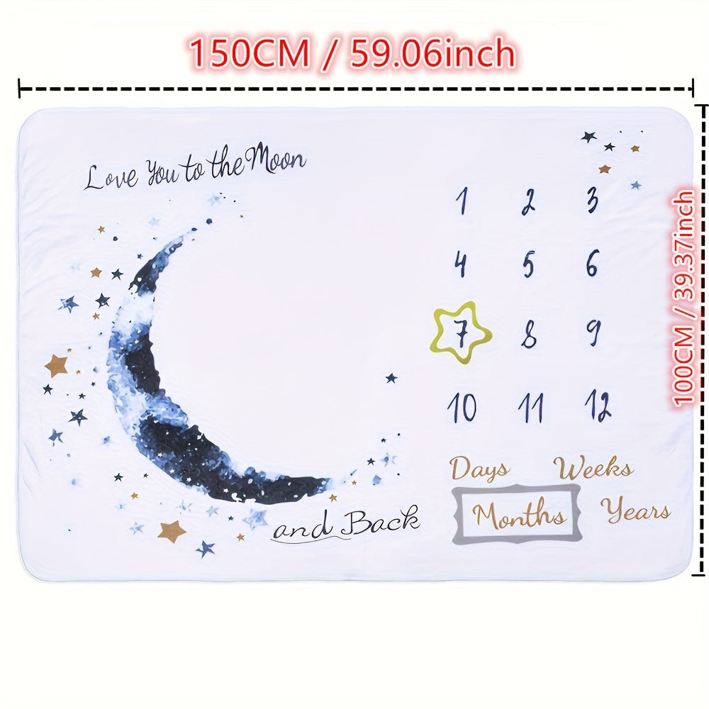 Baby Milestone Blanket Flannel Moon Print for Monthly Photography Growth