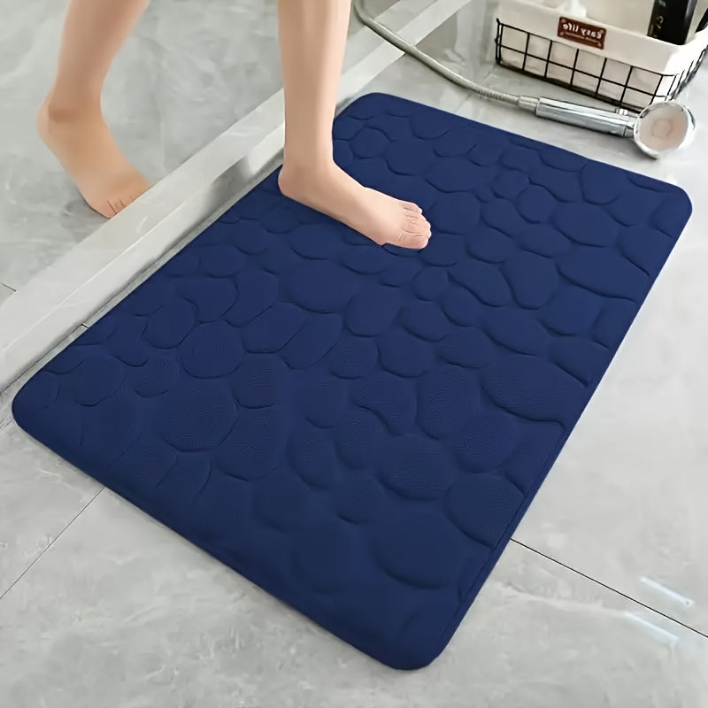 Coral Fleece Bath Mat with Geometric Pebble Design Low Pile Machine Washable Non-Slip Polyester Rug
