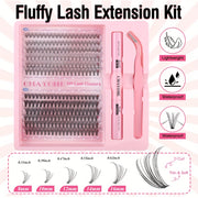 Pink False Eyelashes Set with Glue Tweezers 8-16mm C Curl Natural Fluffy Easy to Apply