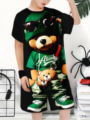 Boys Casual Outfit Set 3D Printed Bear T-Shirt and Shorts Spring Summer