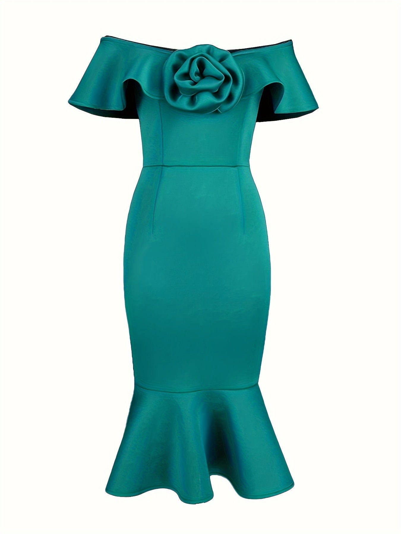 Plus Size Bodycon Mermaid Hem Dress Off Shoulder Floral Ruffle Midi Party