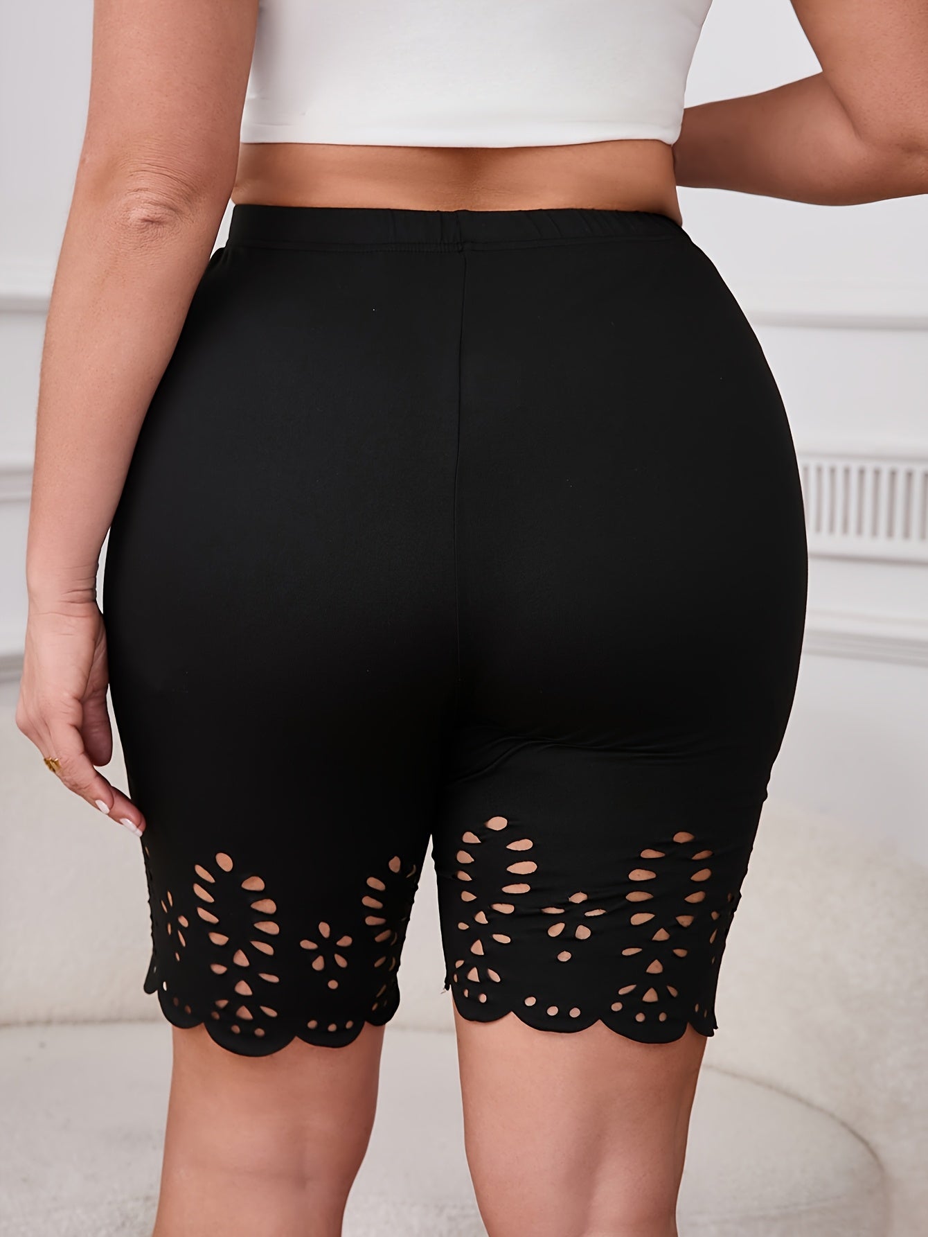 Women's Solid Color Burned Flower Tight Fit Shorts Large Size