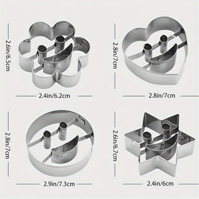 To'rt dona zanglamaydigan po'latdan yasalgan tabassum yuzli pechenye qoliplari.