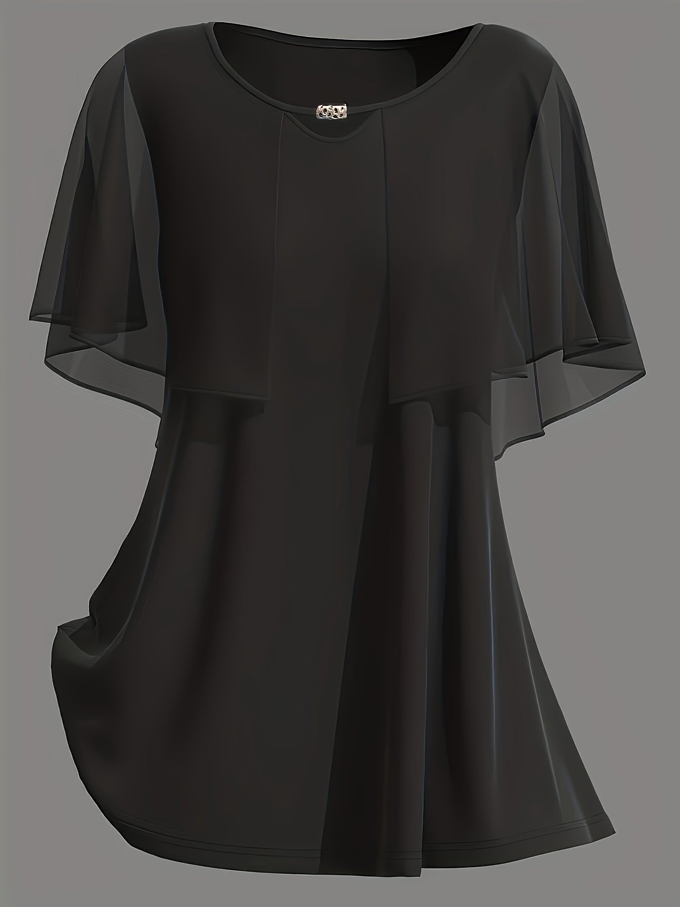 Plus Size Women's Royal Blue Chiffon Blouse with Flowing Sleeves