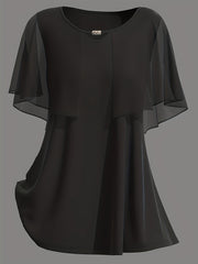 Plus Size Women's Royal Blue Chiffon Blouse with Flowing Sleeves