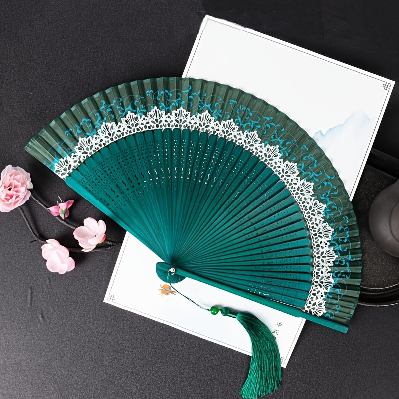 Portable Folding Fan with Traditional Chinese Lace Style Bamboo Japanese Design Vintage Cultural Gift Personal Use