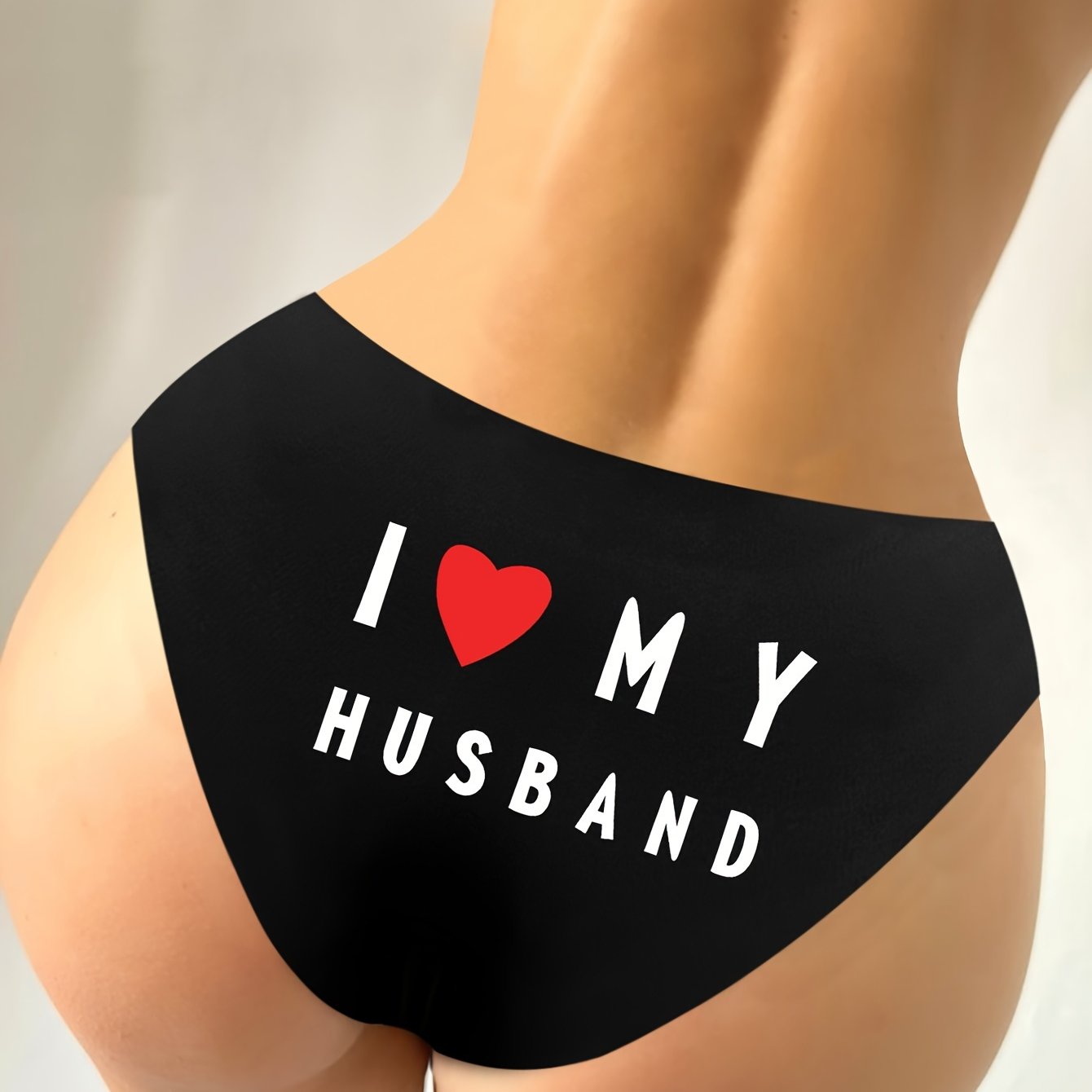 Black Nylon Triangle Thong Lingerie with Glitter Gold I Love My Husband Message