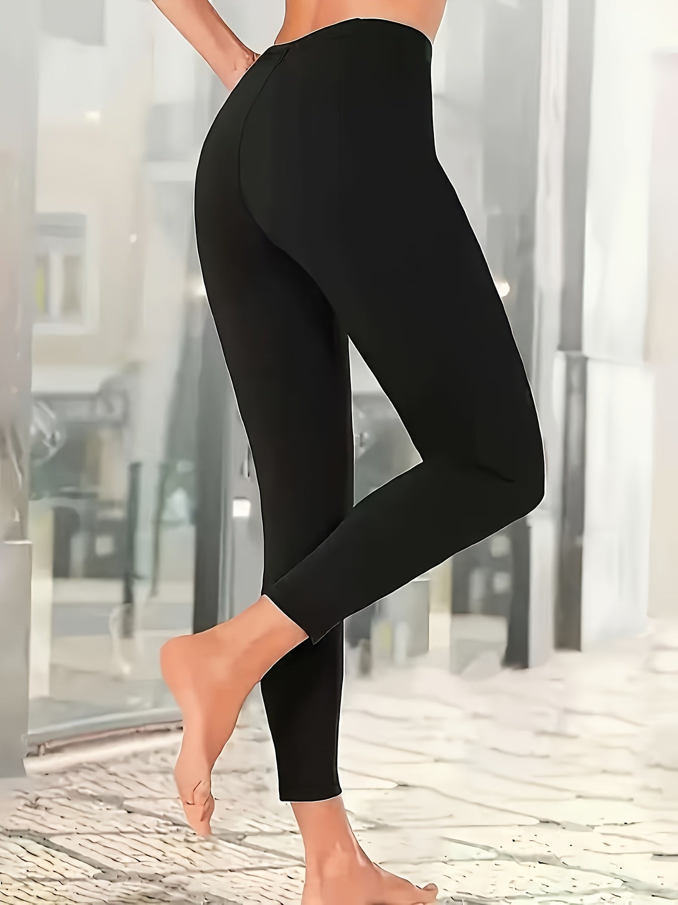Women's Plus Size High-Waisted Stretch Leggings Black Comfortable Allseason Skinny Pants