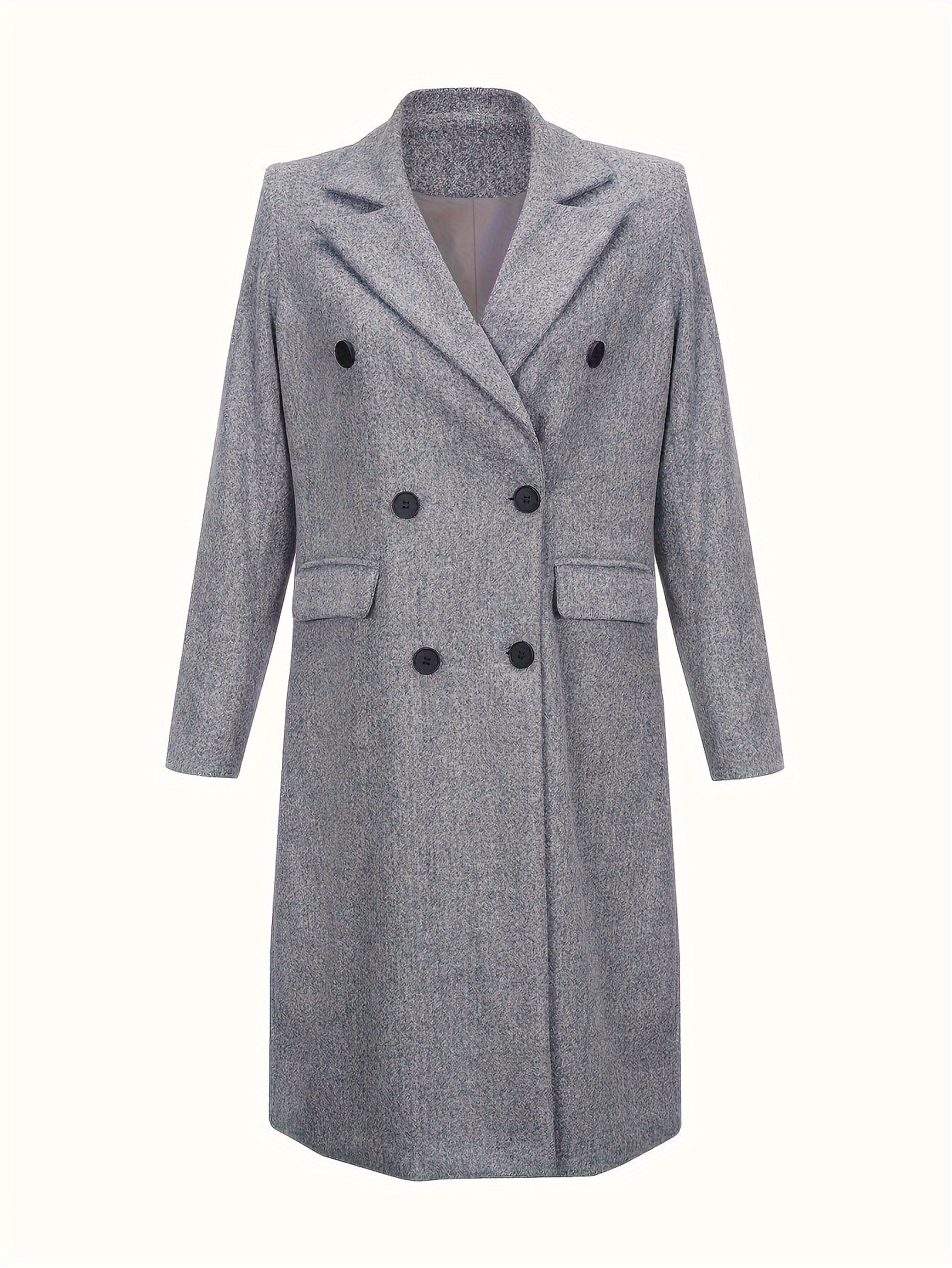 Women's Double-Breasted Wool Overcoat with Lapel Collar Long Sleeve Fall Winter Elegant