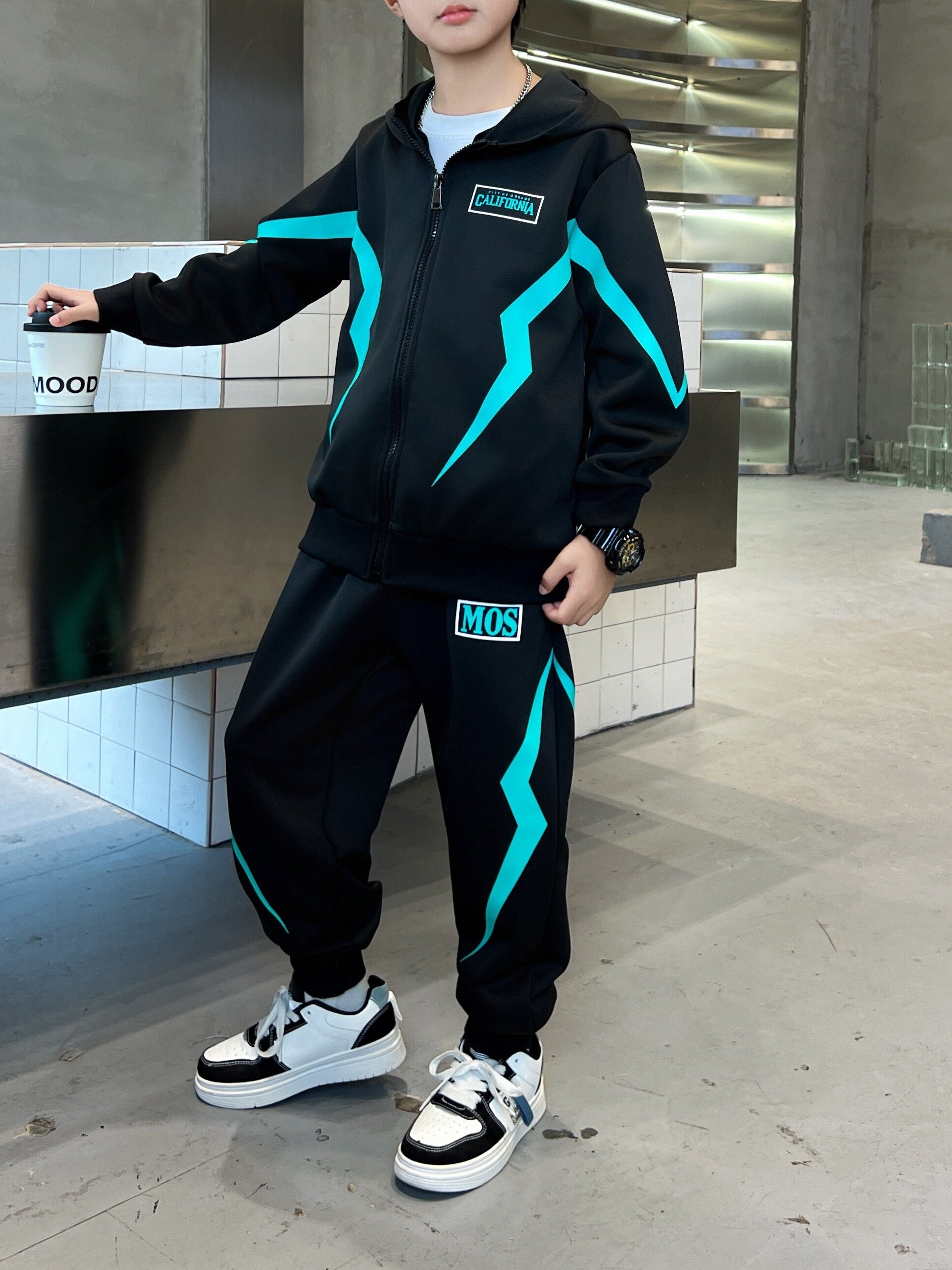 Boys' Spring Autumn Casual Outfit Set Hoodie and Pants Alphabet Pattern Kids' Knit Polyester