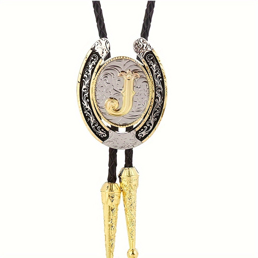 Men's Gold Round Tie with Letters A to Z Western Fashion Street Necklace Accessory