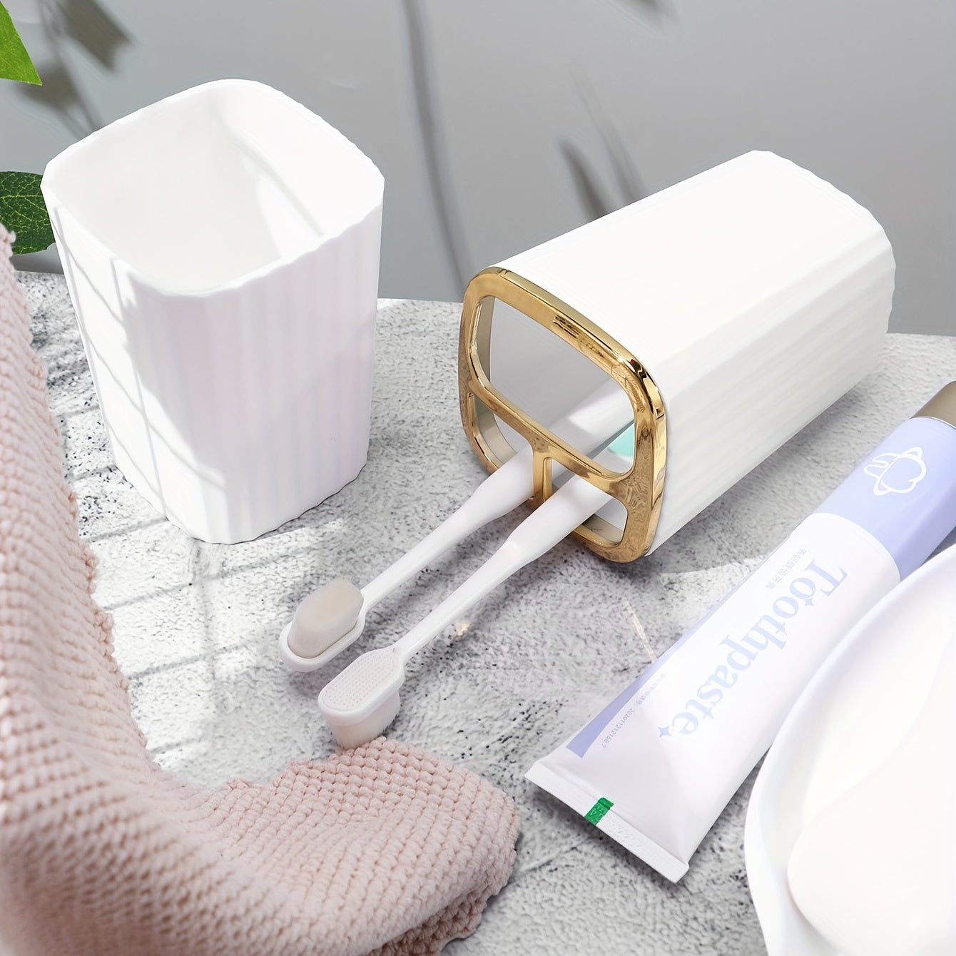 4-Piece Bathroom Accessory Set Lotion Dispenser Toothbrush Holder Mouthwash Cup Soap Dish