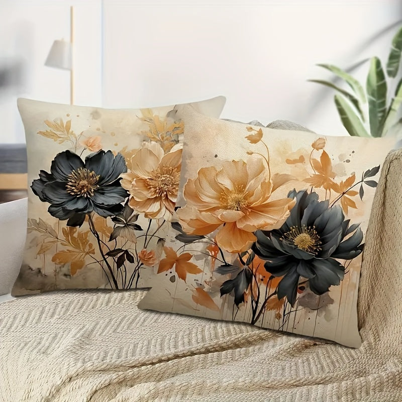 Set of 2 Modern Floral Polyester Throw Pillow Covers for Sofa Bed Car Decor