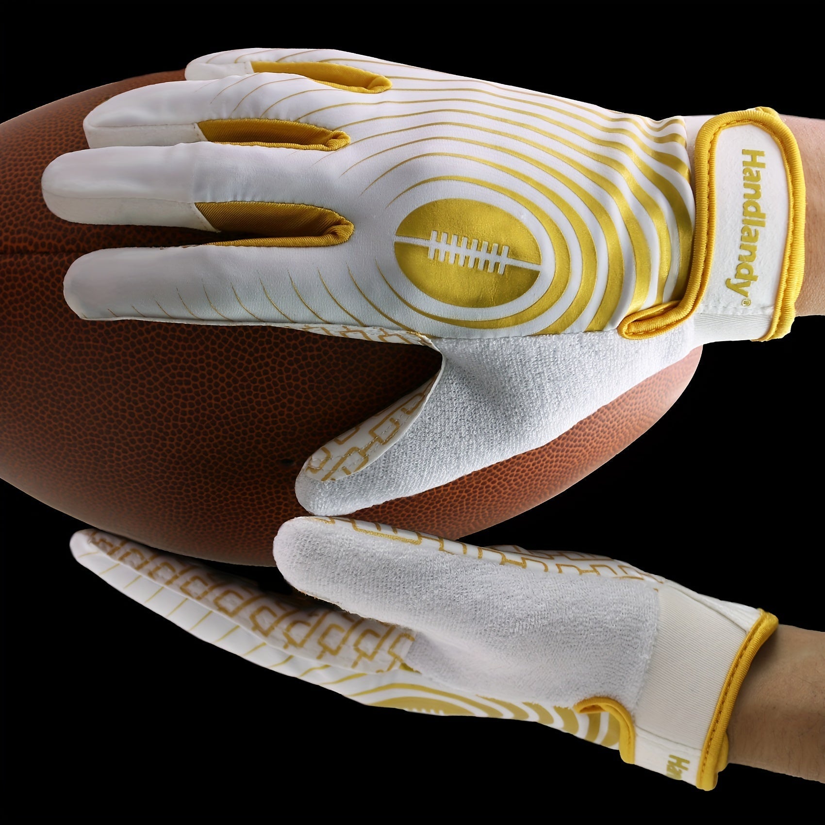 Adjustable Football Gloves with Sticky White and Gold Receiver Palms