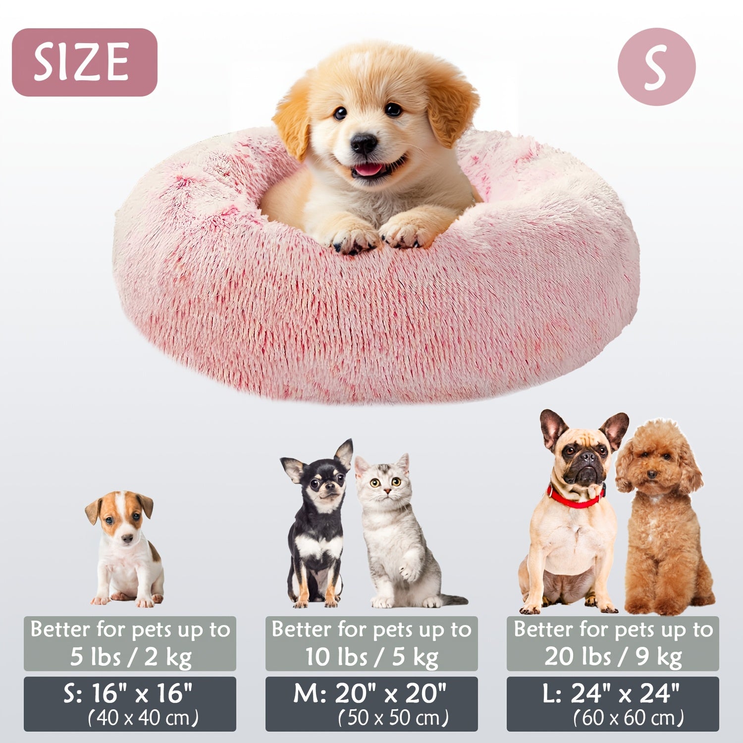 Round Dog Bed for Winter Indoor Use Polyester Non-Skid Bottom Small to Large Dogs