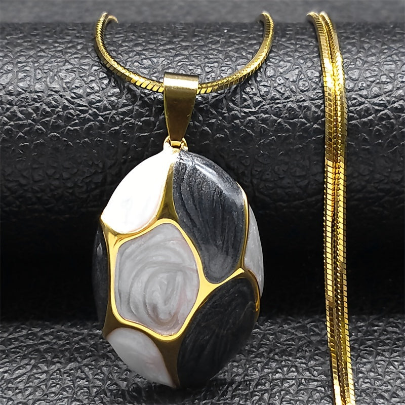 Women’s Enamel Pendant Necklace Geometric Contrast Stainless Steel Chain Jewelry