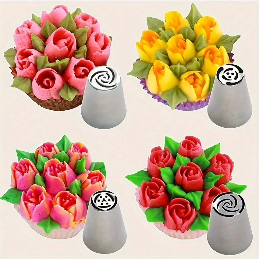 4 ta zanglamas po'latdan yasalgan kremli tort bezaklari uchun quvurlar, shirinliklar, pechene va kekslar uchun ideal. DIY tort bezaklari uchun zarur oshxona aksessuarlari va pishirish asboblari.