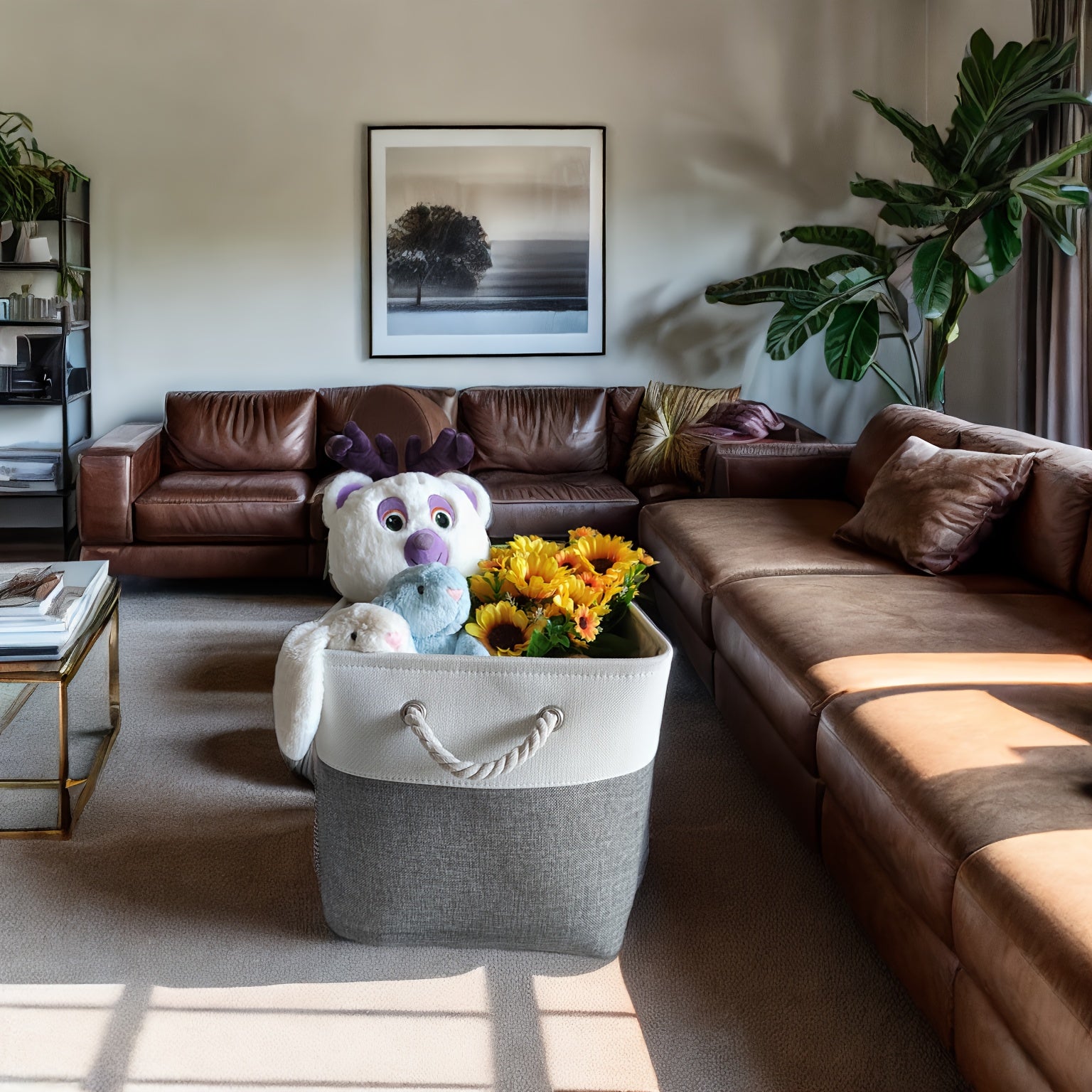 Juego de 6 cestas de tela con asas 33x33 cm para organización del hogar, oficina y armario