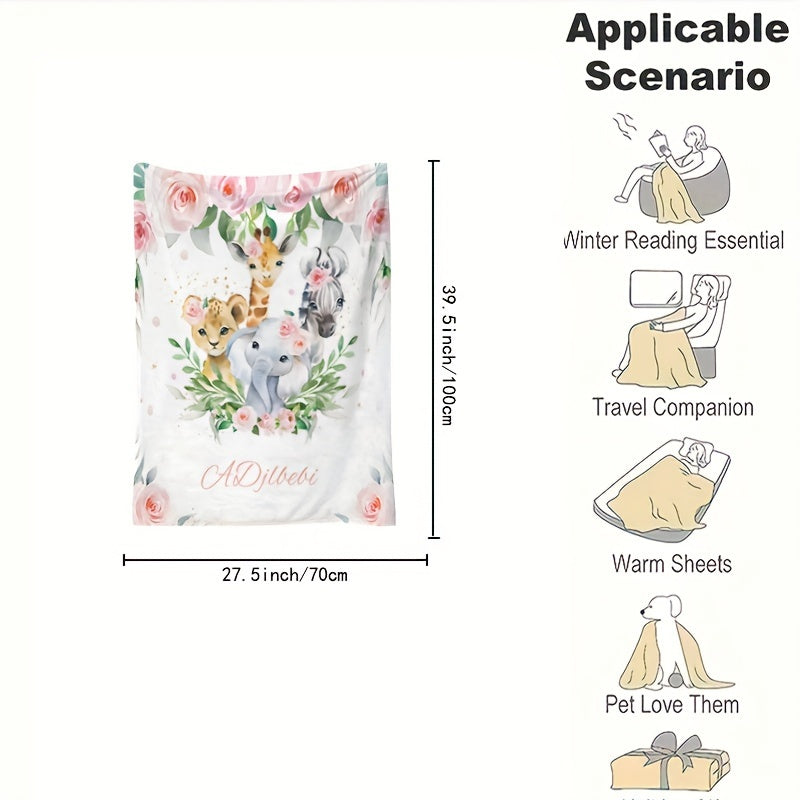 Cozy Flannel Throw Blanket with Custom Elephant Pattern Personalized Soft All-Season Gift