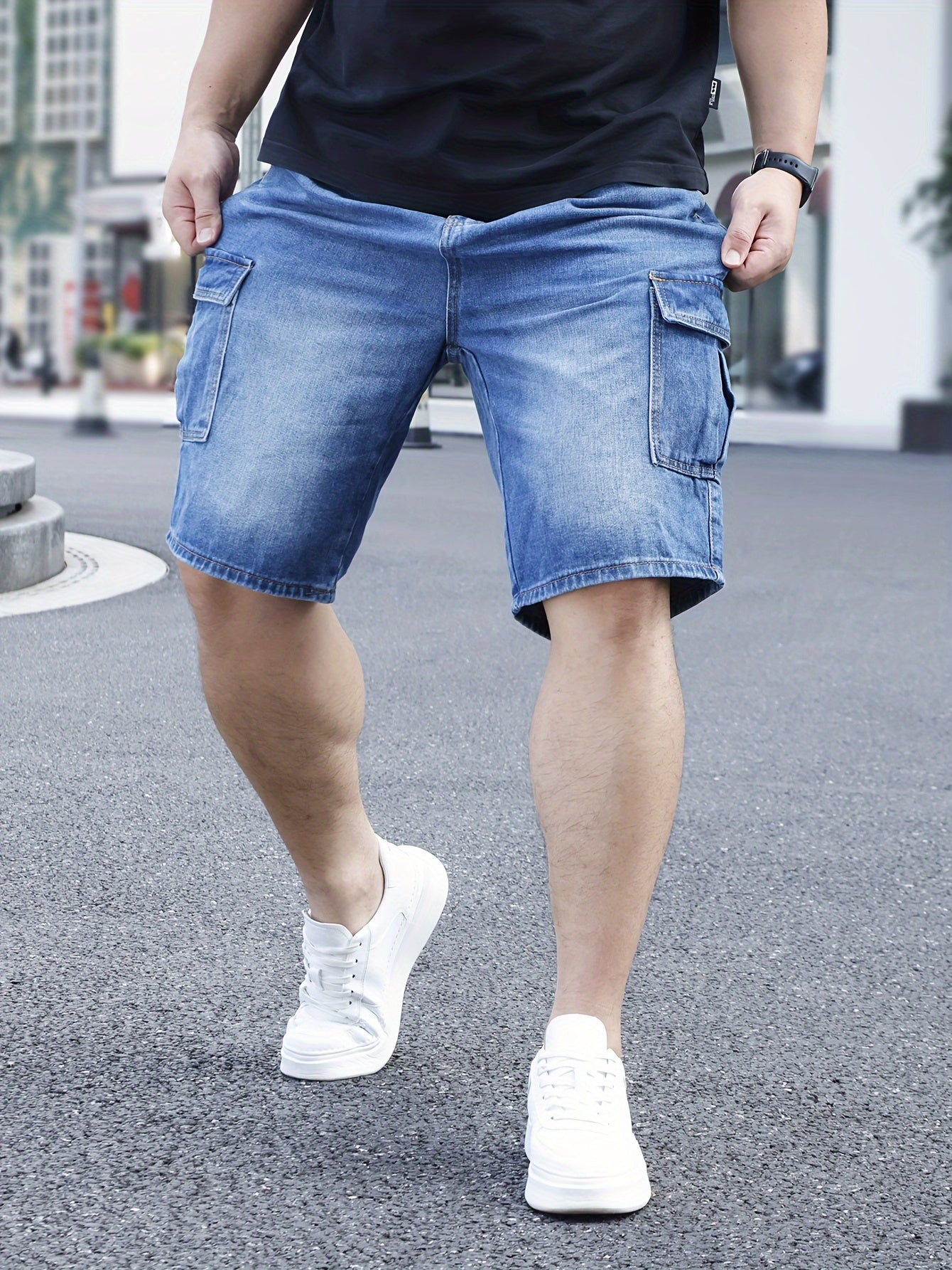 Men's Plus Size Light Blue Denim Shorts Casual Fit Pockets Non-Stretch