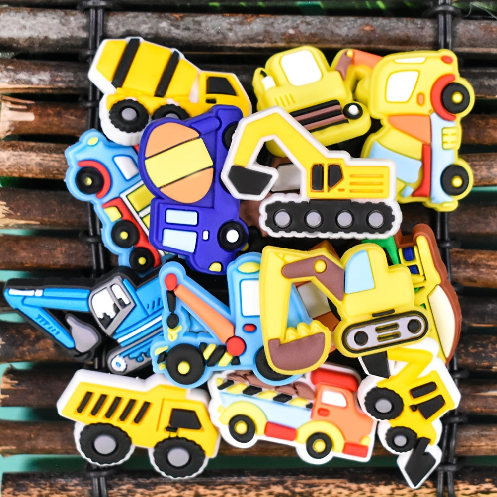 15pcs Soft PVC Construction Vehicle Shoe Charms for Sandals and DIY Accessories