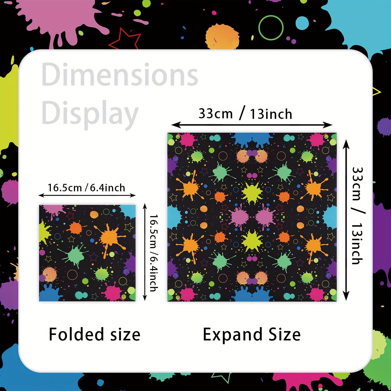 Rainbow Neon Glow Party Napkins Disposable Paper for Birthday, Festival, Soccer