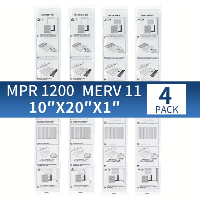 4 ta TopWell qiyshiq havo filtrlari to'plami AC/HVAC pechka havo filtri - Qayta ishlatiladigan havo filtri uchun almashtirish (ramkasiz) - 4 ta to'plam