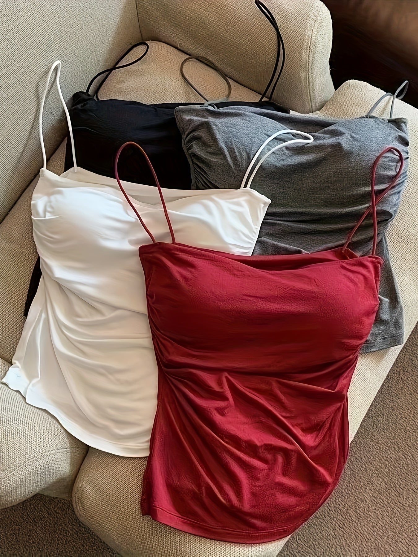 Women’s All-Season Polyester Camisoles with Frill Detail and Strapless Collar